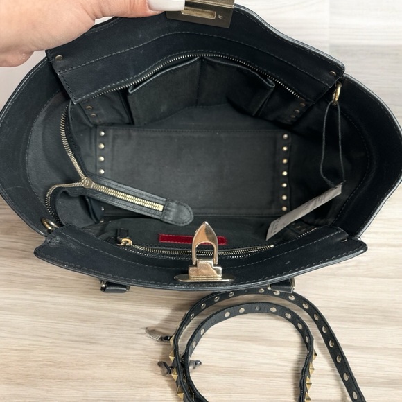 VALENTINO GARAVANI Grained Calfskin Small Rockstud Tote Black ~Authentic - Picture 6 of 14